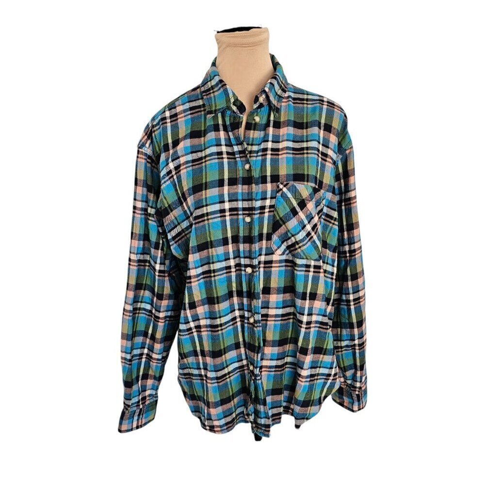 Wilfred Aritzia Blue Green Collared Long Sleeve Button Down Top Sz M